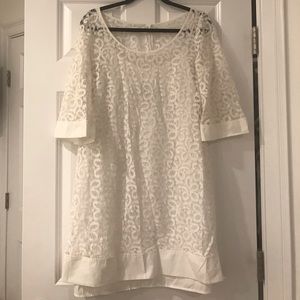 White Lace 3/4 Sleeve Shift Dress